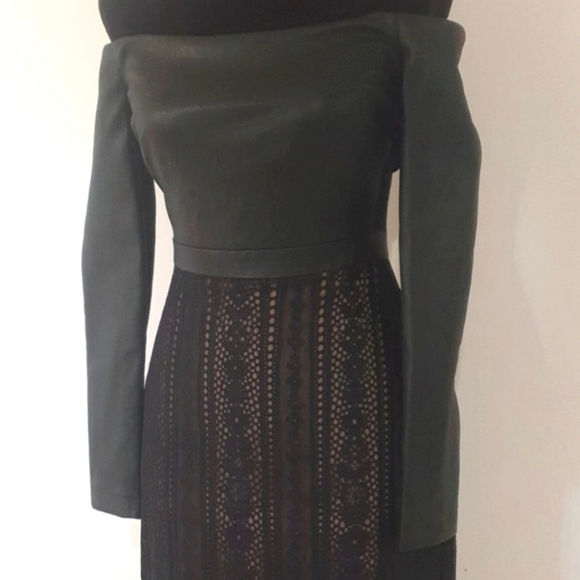 NEW BCBG MAXAZRIA 'NAHARA' Black Leather Look Lace Dress Size 8 approx S… - Picture 4 of 13